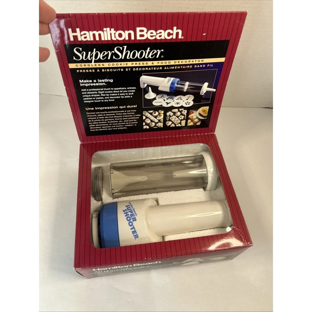 Hamilton Beach Super Shooter Cordless Cookie Press & Food Decorator 8 Disc Read‎